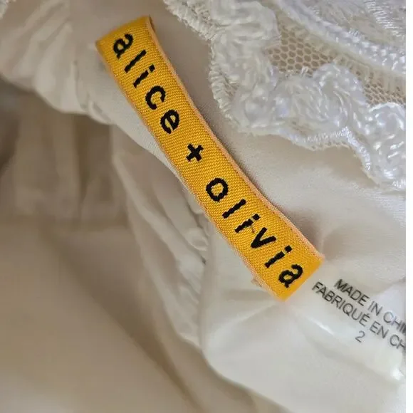 Alice + Olivia Ivory Cream Antique White Fyona Lace Silk Mini Dress Rare Size 2 - Picture 5 of 8